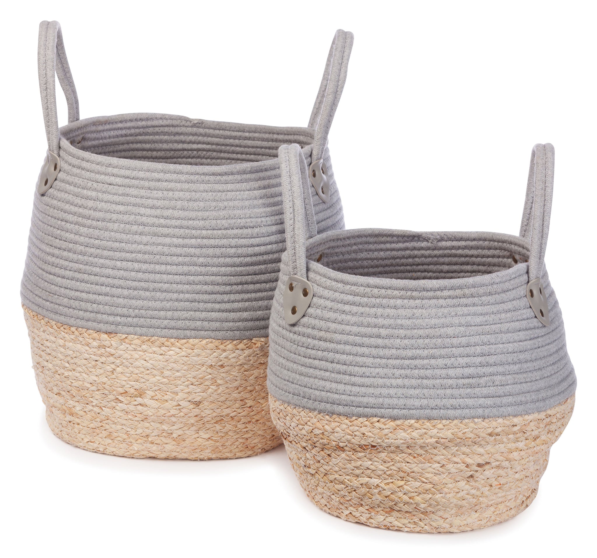 KidsDepot Kori mandenset – grijs/naturel set van 2 zeegras manden met katoenen afwerking