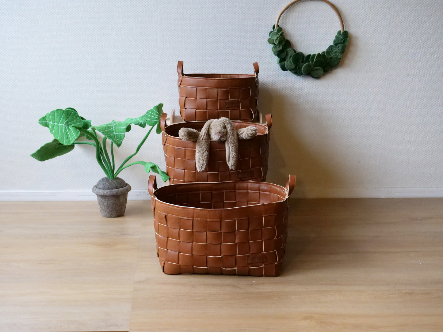 KidsDepot Kess mandenset β set van 3 manden van vegan leer | Stevig, stijlvol & functioneel design