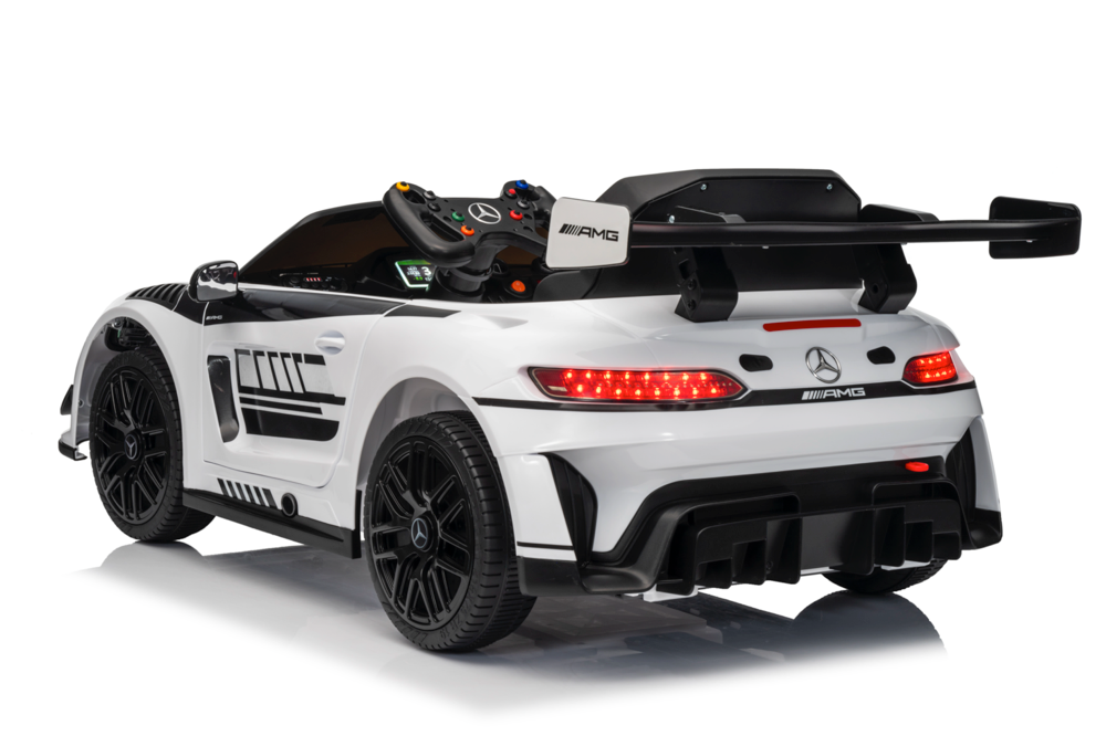 Mercedes-Benz Gt3 Amg 12 Volt Elektrische Kinderauto Met Rubberen Banden, Leder Zitje En Meer!