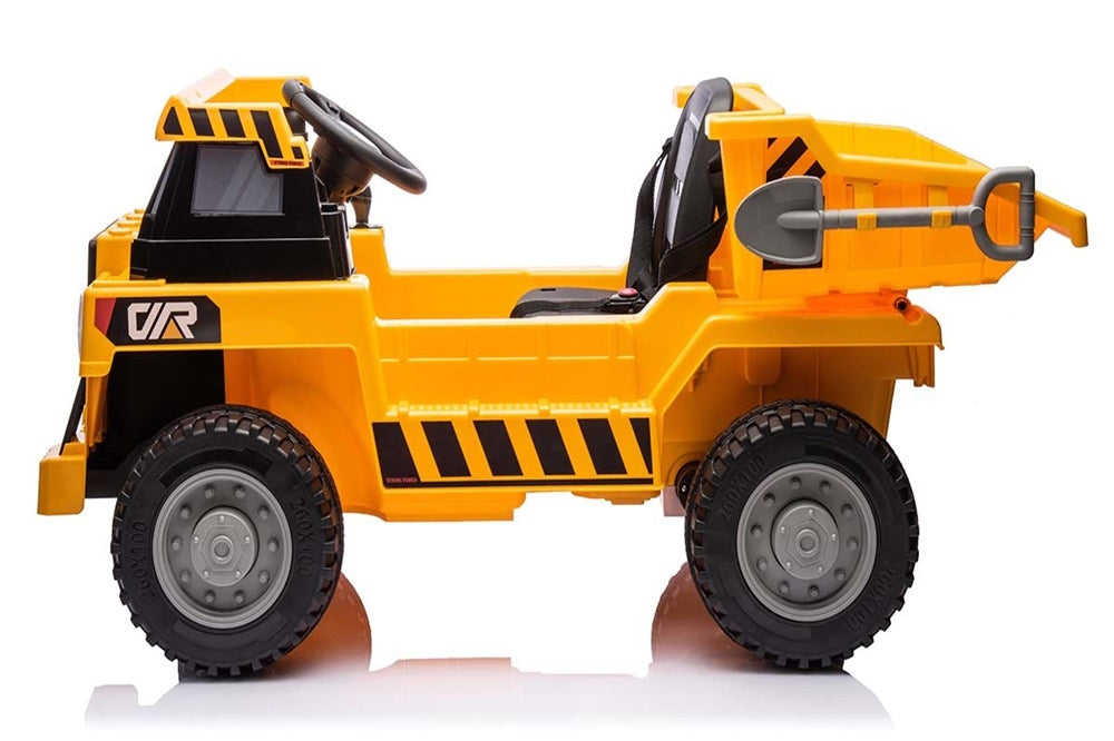 Werkvoertuig Met Bak, 12 Volt Elektrische Kinderauto, 4 Motoren, Rubberen Banden En Kunstleder Zitje!