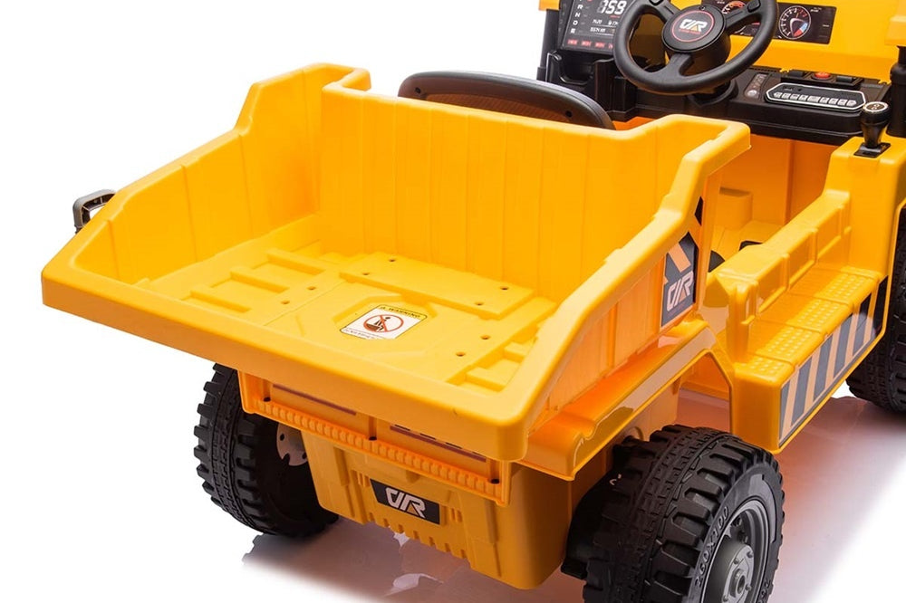 Werkvoertuig Met Bak, 12 Volt Elektrische Kinderauto, 4 Motoren, Rubberen Banden En Kunstleder Zitje!
