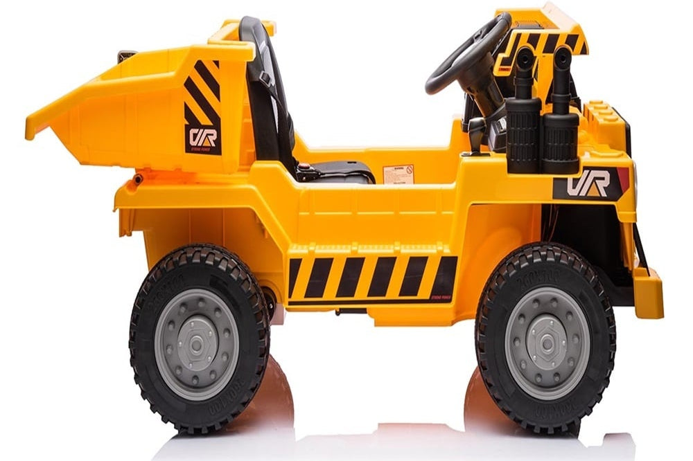 Werkvoertuig Met Bak, 12 Volt Elektrische Kinderauto, 4 Motoren, Rubberen Banden En Kunstleder Zitje!
