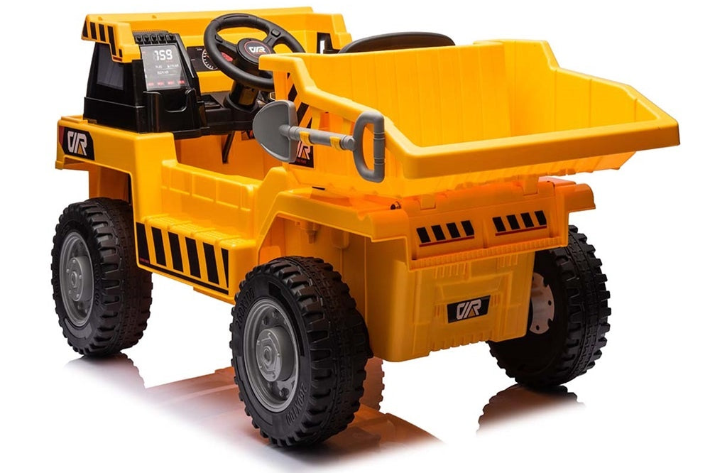 Werkvoertuig Met Bak, 12 Volt Elektrische Kinderauto, 4 Motoren, Rubberen Banden En Kunstleder Zitje!