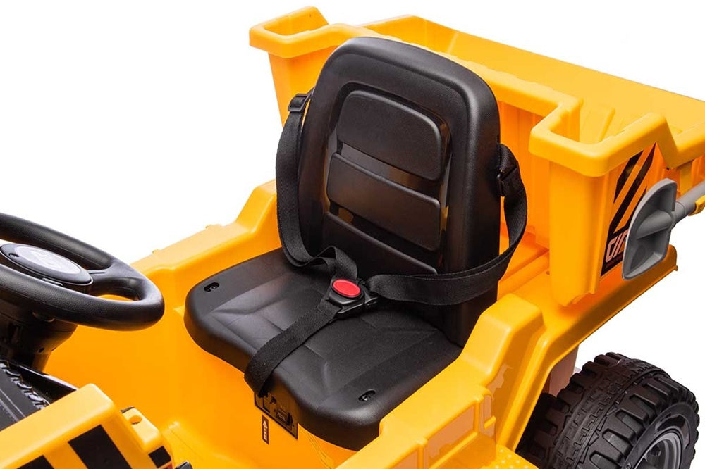 Werkvoertuig Met Bak, 12 Volt Elektrische Kinderauto, 4 Motoren, Rubberen Banden En Kunstleder Zitje!