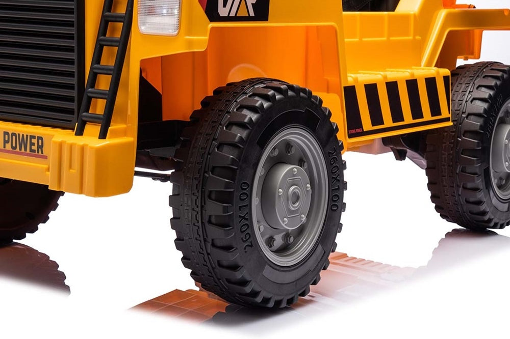 Werkvoertuig Met Bak, 12 Volt Elektrische Kinderauto, 4 Motoren, Rubberen Banden En Kunstleder Zitje!