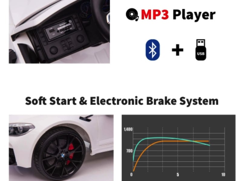 Bmw M5,Lithium, Leder Zitje, Rubberen Banden, Kinder Accu Auto!