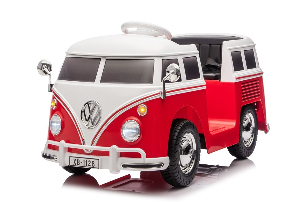 Volkswagen T1 Classic Bus, 12 Volt Kinderauto Met Rubberen Banden En Meer!