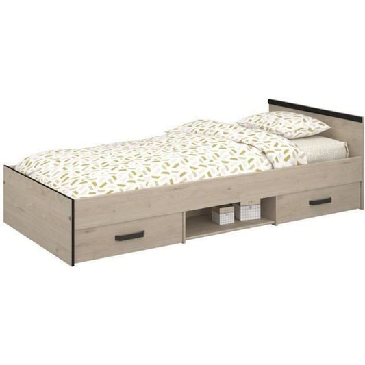 ZODIAC Kinderbed met Opberglades – Eiken & Zwart Decor | Modern Design – 90×200 cm | Parisot