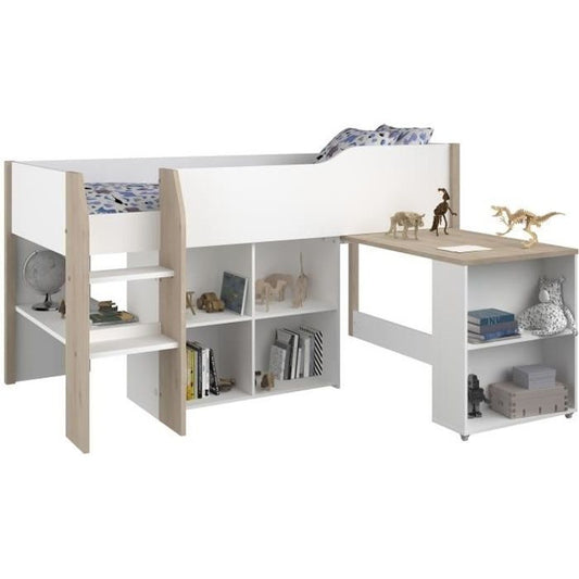Gecombineerd kinderbed - Wit decor en jackson eiken - Inclusief boxspring - 90x200 cm - LIAM