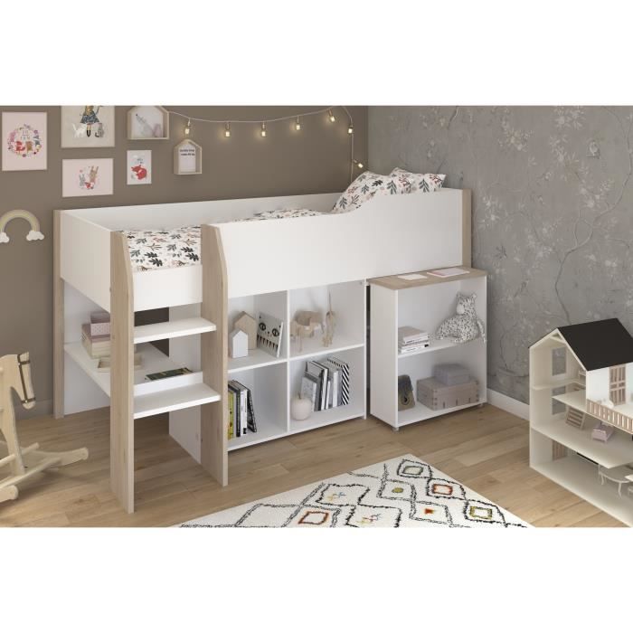 Gecombineerd kinderbed - Wit decor en jackson eiken - Inclusief boxspring - 90x200 cm - LIAM
