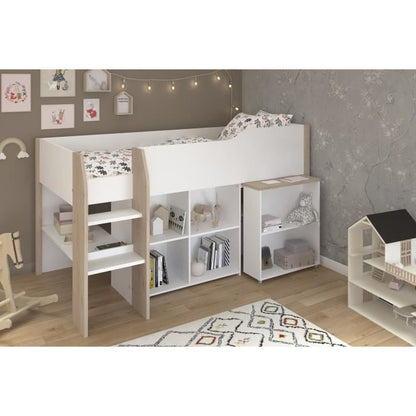 Gecombineerd kinderbed - Wit decor en jackson eiken - Inclusief boxspring - 90x200 cm - LIAM