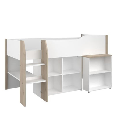 Gecombineerd kinderbed - Wit decor en jackson eiken - Inclusief boxspring - 90x200 cm - LIAM