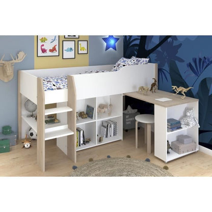 Gecombineerd kinderbed - Wit decor en jackson eiken - Inclusief boxspring - 90x200 cm - LIAM