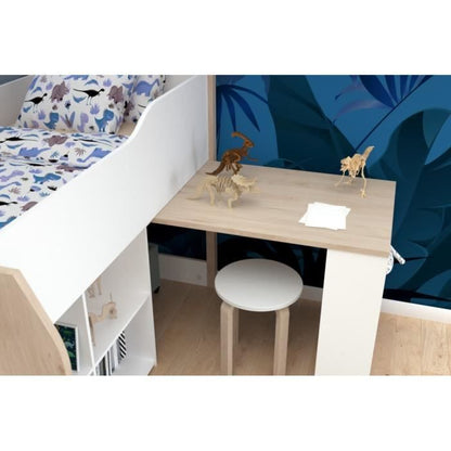 Gecombineerd kinderbed - Wit decor en jackson eiken - Inclusief boxspring - 90x200 cm - LIAM