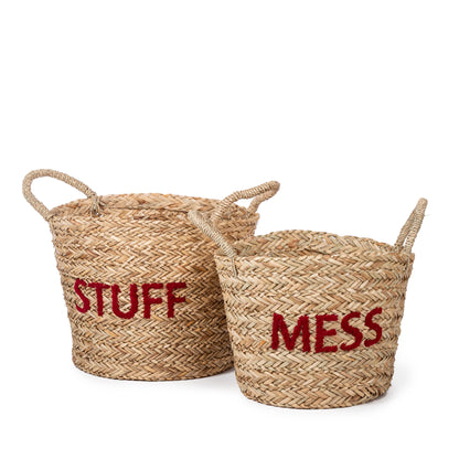 KidsDepot mandenset ‘Messy & Stuff’ – set van 2 opbergmanden van zeegras | Speels & natuurlijk design
