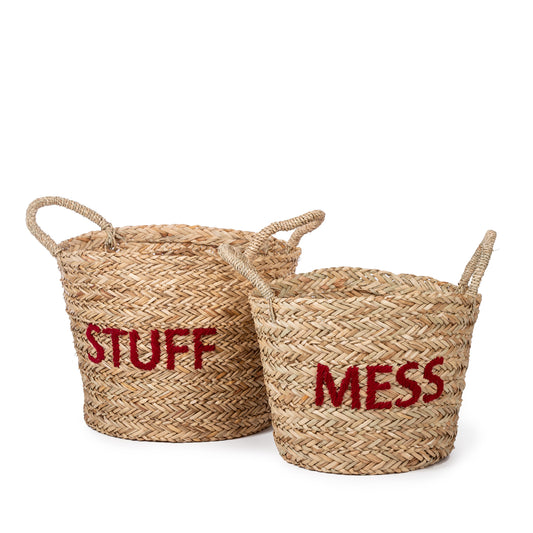 KidsDepot mandenset ‘Messy & Stuff’ – set van 2 opbergmanden van zeegras | Speels & natuurlijk design