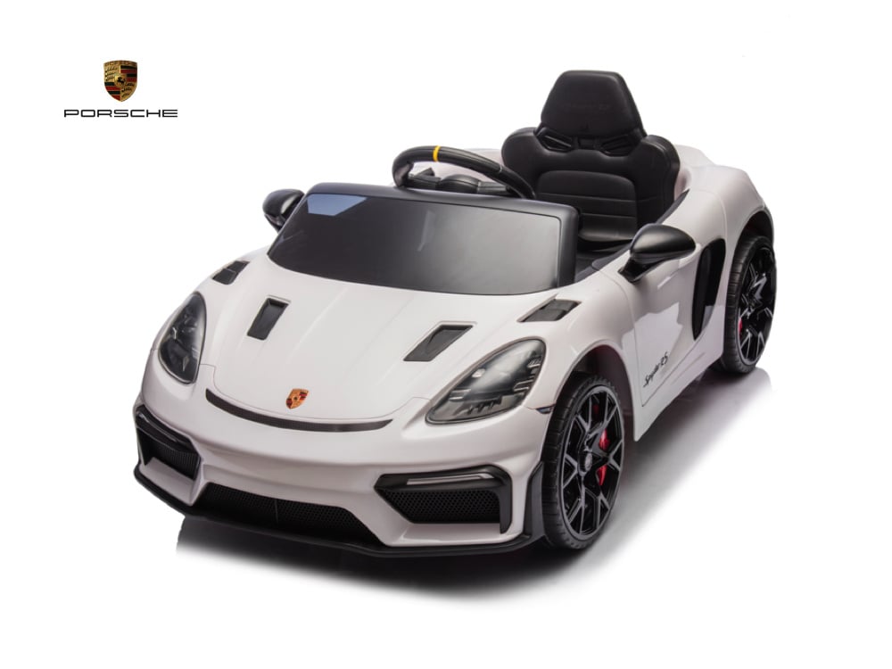Porsche Spyder RS 12V kinderauto wit – vooraanzicht met LED-verlichting