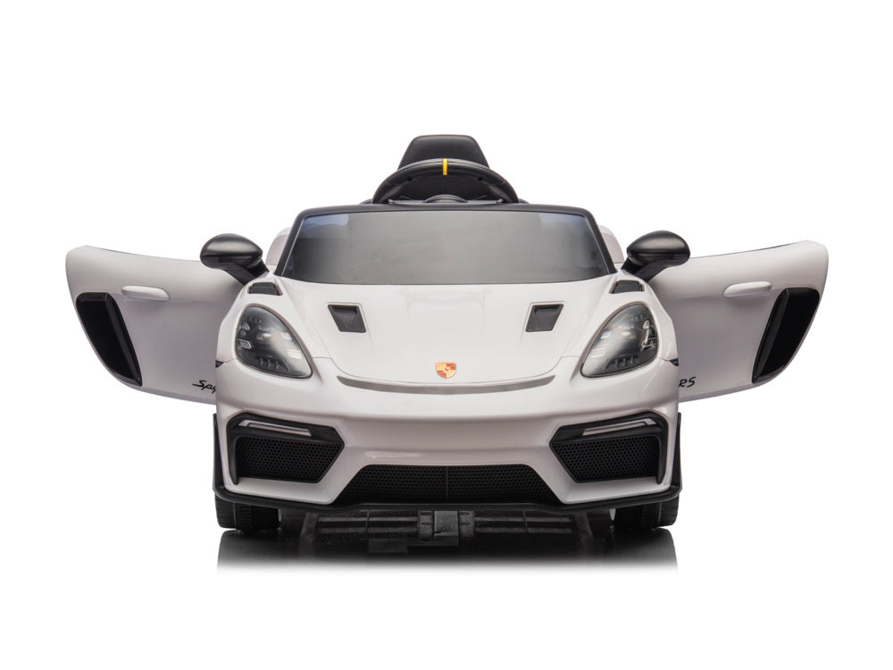 Porsche Spyder RS 12V kinderauto – luxe elektrische sportwagen met rubberen banden, leren zitje & afstandsbediening | Kiddoplay