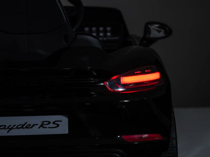 Porsche Spyder RS 12V kinderauto – luxe elektrische sportwagen met Lithium-accu, rubberen banden & leren zitje | Kiddoplay