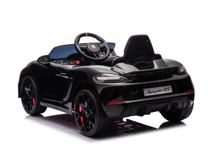 Porsche Spyder RS 12V kinderauto – luxe elektrische sportwagen met Lithium-accu, rubberen banden & leren zitje | Kiddoplay