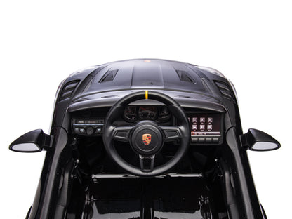 Porsche Spyder RS 12V kinderauto – luxe elektrische sportwagen met Lithium-accu, rubberen banden & leren zitje | Kiddoplay