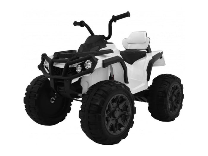 Elektrische kinderquad 12V wit – vooraanzicht met LED-verlichting