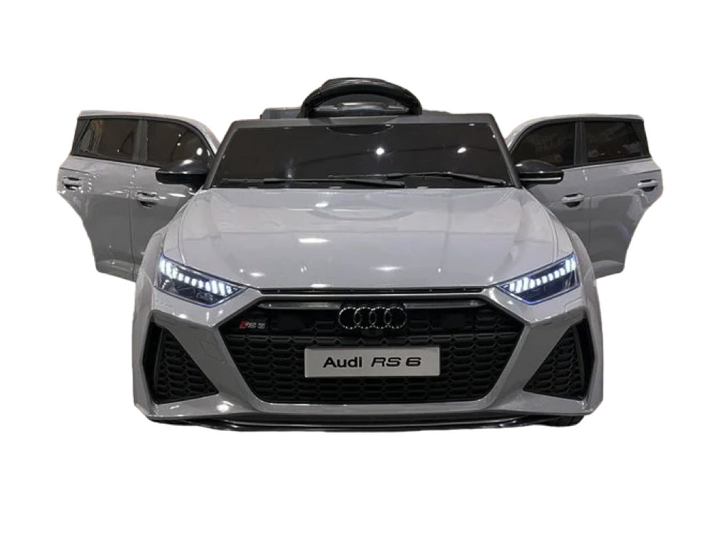 Audi RS6 12V elektrische kinderauto – rubberen banden, leder zitje & afstandsbediening | Kiddoplay