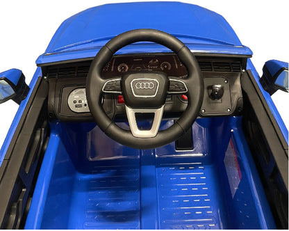 Audi Q7 12V kinderauto (blauw) – elektrische kinderauto met rubberen banden, kunstleder zitje & afstandsbediening | Kiddoplay