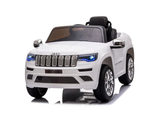 Jeep Grand Cherokee 12V elektrische kinderauto (wit) – leder zitje, rubberen banden & 2.4G afstandsbediening | Kiddoplay