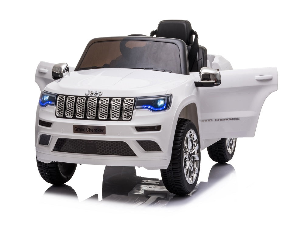 Jeep Grand Cherokee 12V elektrische kinderauto (wit) – leder zitje, rubberen banden & 2.4G afstandsbediening | Kiddoplay