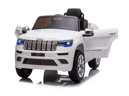 Jeep Grand Cherokee 12V elektrische kinderauto (wit) – leder zitje, rubberen banden & 2.4G afstandsbediening | Kiddoplay