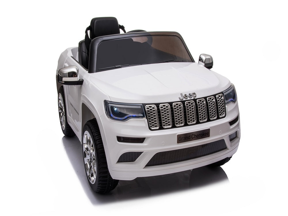 Jeep Grand Cherokee 12V elektrische kinderauto (wit) – leder zitje, rubberen banden & 2.4G afstandsbediening | Kiddoplay