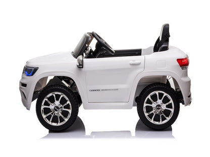 Jeep Grand Cherokee 12V elektrische kinderauto (wit) – leder zitje, rubberen banden & 2.4G afstandsbediening | Kiddoplay