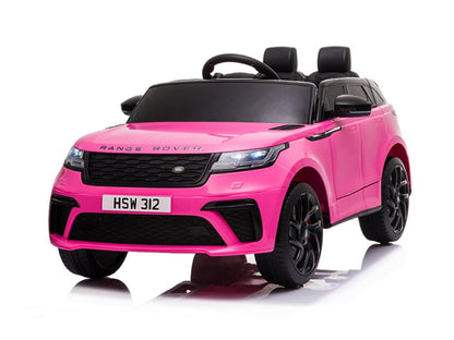 Range Rover Velar 12V kinderauto roze – vooraanzicht met LED-verlichting