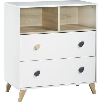 Commode OSLO – 2 ruime lades, wit en houtkleur