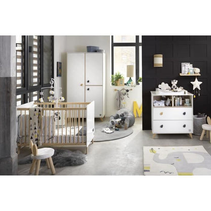 “Sauthon OSLO babykamer – bed, commode en kast in Scandinavisch wit-hout design