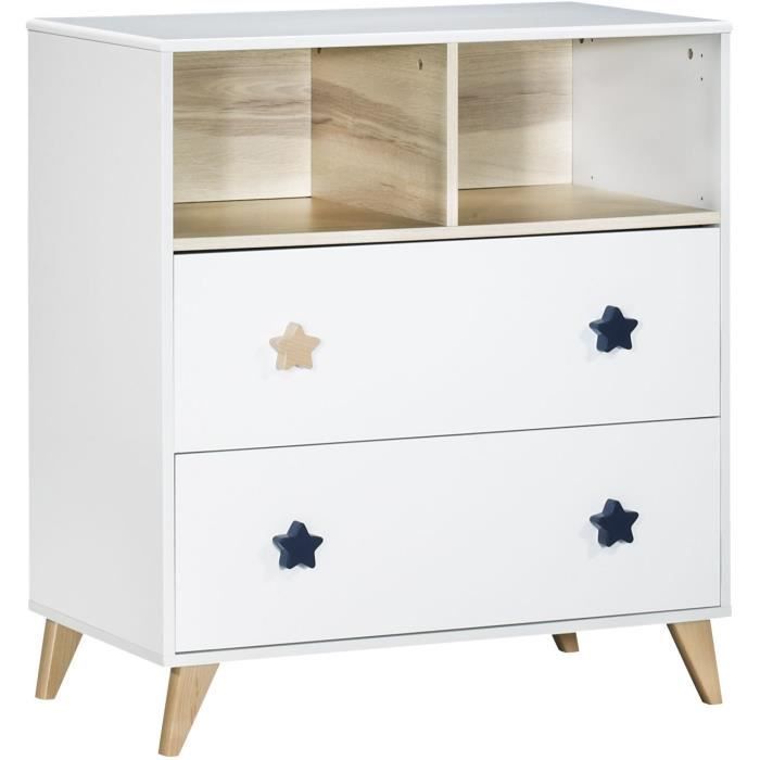 OSLO commode met 2 lades – wit met houten accenten