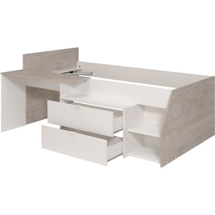 KIM Eigentijds gecombineerd kinderbed met vuursteen eiken en wit decor - B 90 x B 190 of 200 cm