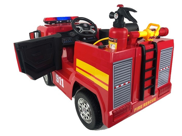 Brandweer Accu Auto 12V (rood) – elektrische kinderbrandweerwagen met zwaailichten, waterpistool & accessoires | Kiddoplay
