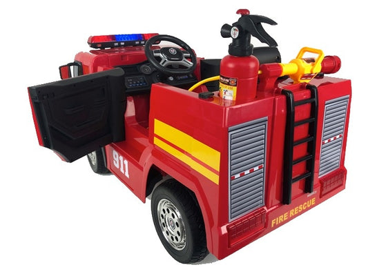 Brandweer Accu Auto 12V (rood) – elektrische kinderbrandweerwagen met zwaailichten, waterpistool & accessoires | Kiddoplay