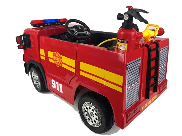 Brandweer Accu Auto 12V (rood) – elektrische kinderbrandweerwagen met zwaailichten, waterpistool & accessoires | Kiddoplay