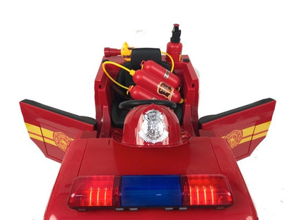 Brandweer Accu Auto 12V (rood) – elektrische kinderbrandweerwagen met zwaailichten, waterpistool & accessoires | Kiddoplay