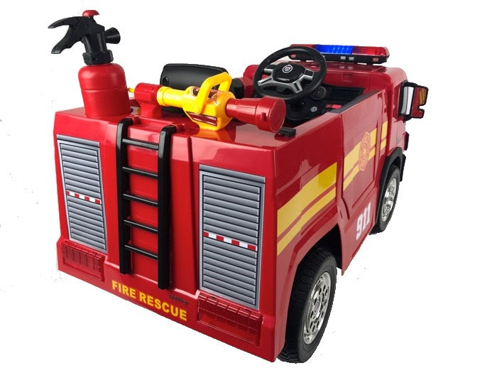 Brandweer Accu Auto 12V (rood) – elektrische kinderbrandweerwagen met zwaailichten, waterpistool & accessoires | Kiddoplay