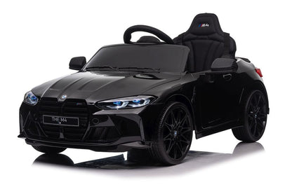 BMW M4 12V kinderauto zwart – voorkant met LED-verlichting