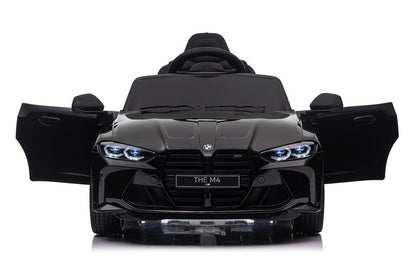 BMW M4 12V kinderauto – luxe elektrische sportwagen met rubberen banden, leren zitje & afstandsbediening | Kiddoplay