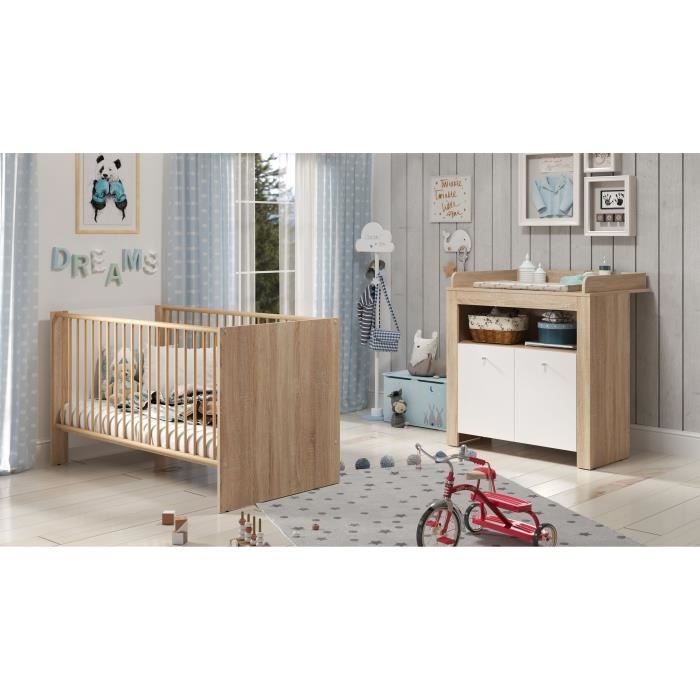 Trendteam PIA babykamer – bed en commode in wit en eiken