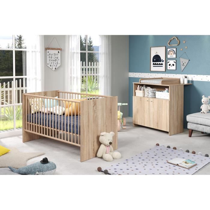 Trendteam NIKO babykamer – bed en commode in eikendecor