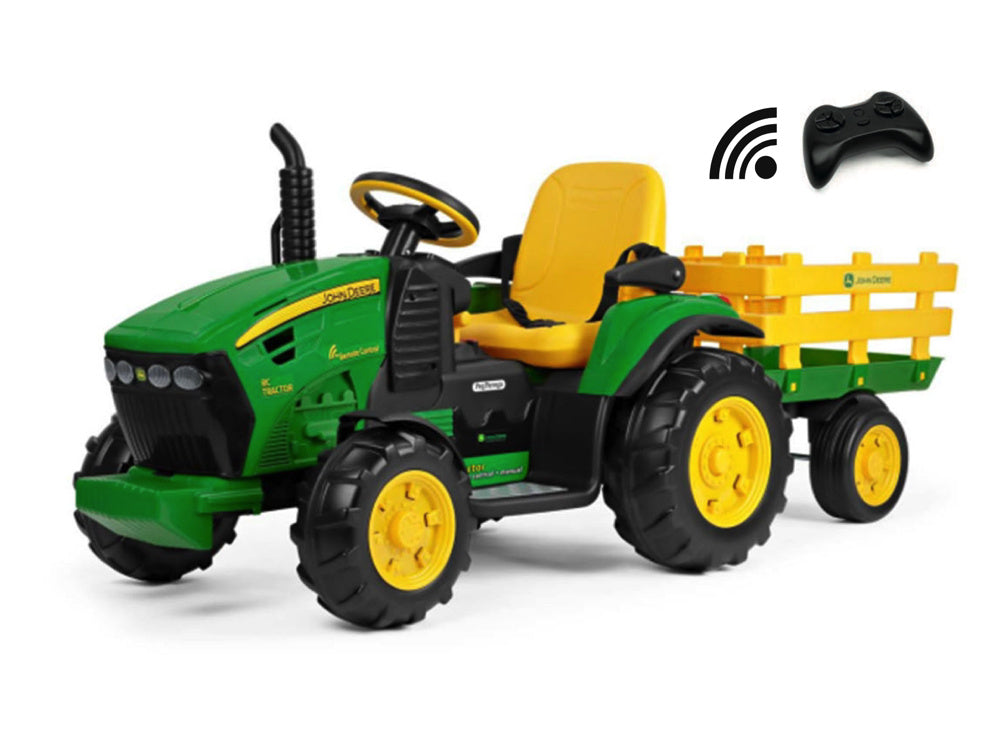 John Deere Kinder Tractor + Aanhanger, 2 X 12 Volt Motoren Met Afstandsbediening