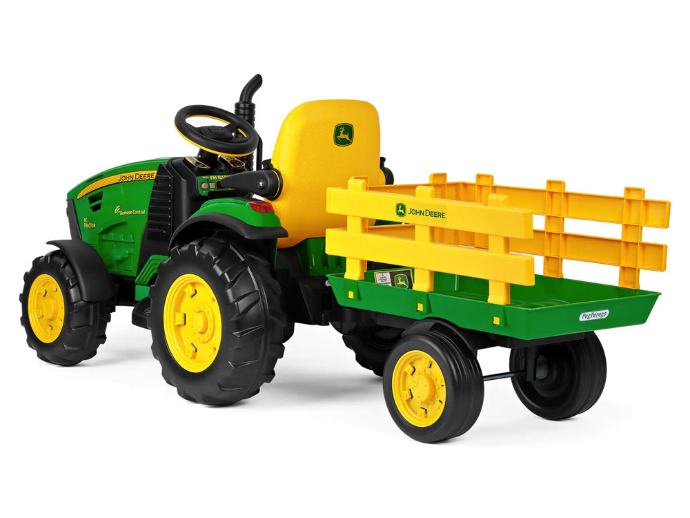 John Deere Kinder Tractor + Aanhanger, 2 X 12 Volt Motoren Met Afstandsbediening