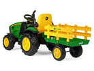John Deere Kinder Tractor + Aanhanger, 2 X 12 Volt Motoren Met Afstandsbediening
